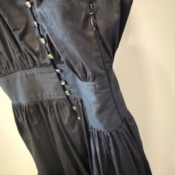 Sandro Black Cap Sleeve Gathered Button-Down Mini Dress Size 40 (US 8) - Picture 8 of 9